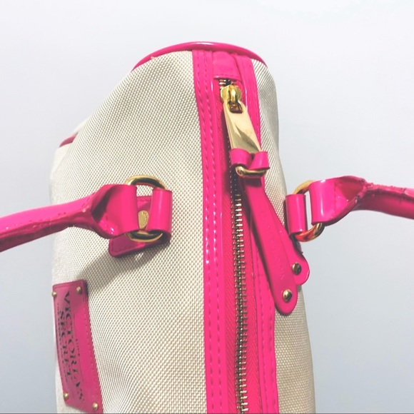 NWOT Victoria’s Secret Vintage Canvas & Hot Pink Patent Handbag Tote Bag - Picture 3 of 13